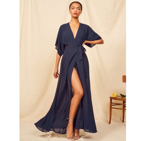 Reformation Dresses & Skirts - Reformation Winslow Wrap Maxi Dress Navy Blue XS